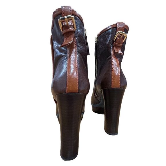 Revolve Nine West Chocolate Leather , Blue Suede Platform Buckle Ankle Boots - Picture 6 of 11